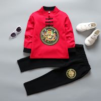 汉服童装儿童唐装男童套装女童春秋中国风宝宝中式衣服复古民族风 红色龙头 100 建议身高90-100