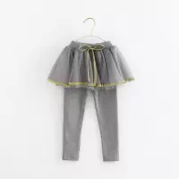[95%棉5%氨纶]春秋装新款韩版女童螺纹假两件裙裤2-7岁中小童裤 金边灰色裙裤1 不加绒春款 90 裤长52
