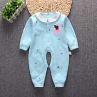 纯棉纯棉女宝宝连体衣 婴儿糖果色开裆爬服长袖全棉内衣 蓝色小猫 59 59码