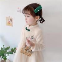 童装儿童洋气加绒连衣裙2021冬季新款女童中国风仿貂绒裙子公主裙 杏色连衣裙 80码