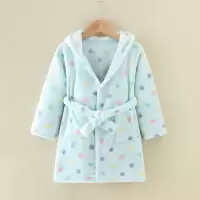 儿童睡衣连帽春秋男女童家居服浴袍珊瑚绒宝宝法兰绒睡袍秋冬浴巾 [法兰绒浴袍]淡青点 100