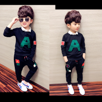 童装男童春装套装2021新款1-6岁宝宝运动两件套秋2-3-4儿童套装潮 A字套装 黑色(无白领) 90 建议身高75-