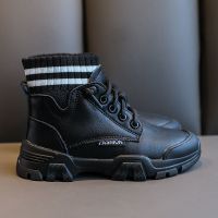 女童靴子2020秋季新款真皮单靴软底短靴中大童小皮靴儿童马丁靴潮 黑色 26