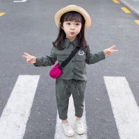 女童春装2020新款套装宝宝时尚工装1儿童春季运动装两件套衣服2岁 军装两件套-绿色 80尺码(建议60-75高)