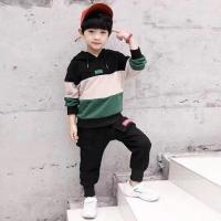 女童春秋装套装2021新款女孩秋季儿童装中大童男童运动装卫衣韩版 绿条拼色运动套 90 85左右