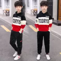 儿童装男童春秋套装洋气2020新款中大童运动衣服男孩金丝绒两件套 红色 110 码建议身高105厘米左右