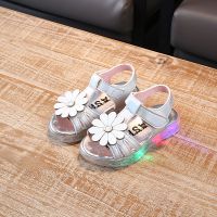 夏季亮灯凉鞋1-3岁5女宝宝防滑软底公主鞋小女孩韩版女童凉鞋 JT1992银色 21码[鞋内长13.5厘米]