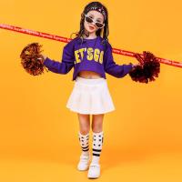 男童嘻哈街舞套装潮装女童爵士hiphop表演出服装少儿童六一舞蹈服 CHA上衣长袖紫+白裙 110