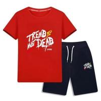 胖童装男童加肥加大夏装套装12-15岁大童短袖t恤两件套运动服男孩 摇滚红+黑短裤 100cm(建议20-30斤)