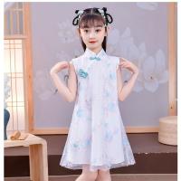 古装儿童女汉服女童仙女古代服装中国风小女孩古筝飘逸舞蹈表演服 白色 绣花旗袍 100