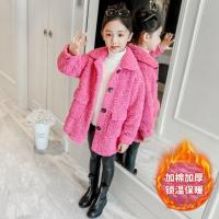 女童羊羔毛中长款外套2020新款秋冬装洋气时髦大童加绒加厚大衣潮 玫红色 110码建议身高105厘米左右