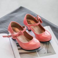 女童新款公主鞋中童女鞋高跟鞋韩版百搭女童鞋女孩小皮鞋 粉色 26/内长16.8cm