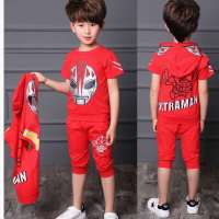童装3岁奥特曼衣服三件套6夏季7薄款8短袖纯棉男童儿童蜘蛛侠套装 红色 [送眼罩+手表] 140码 建议身高130厘米