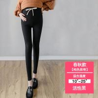 孕妇打底裤秋冬加绒加厚保暖裤时尚孕妇装秋冬新款小脚裤长裤外穿 活性黑[纯色系带]春秋款 M