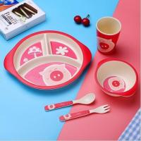 可爱儿童餐具套装宝宝分格餐盘婴幼儿学吃饭碗辅食碗勺叉杯子 粉色小猪5件套