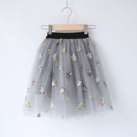 女童半身裙儿童舞蹈裙春秋装小女孩半截裙宝宝蓬蓬短裙公主纱裙子 灰色五角星 110建议身高100-110