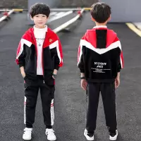 儿童装男童春装套装2020新款中大童冬季男孩洋气金丝绒加厚韩版潮 橙红色 金丝绒春款不加绒 120