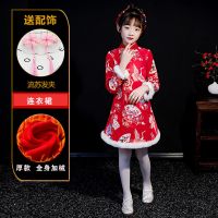拜年服宝宝女童唐装汉服2020新款儿童中国风连衣裙新年装过年衣服 822红色加绒送头花 110