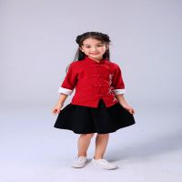 儿童民国服装学生装五四青年装中山装民国风男女童六一合唱演出服 红色 110