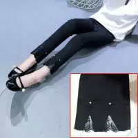 [清仓]女童喇叭裤春夏新款2019儿童薄款裤子小脚裤黑色韩版单裤 喇叭裤刺绣蝴蝶结 110 [建议身高100-110]