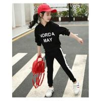 女童春装套装2021新款时髦潮中大童装卫衣两件套洋气儿童运动套装 女童印花套装黑色 110 建议身高100cm