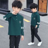 男童春装长袖T恤2020新款中大童儿童春秋打底衫上衣POLO衫韩版潮 墨绿色 120码建议身高110cm左右