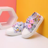 春秋季款儿童帆布鞋 男女小童宝宝透气软底学步鞋 休闲布鞋板鞋 D11 碎花蓝色 18码[内长13CM]