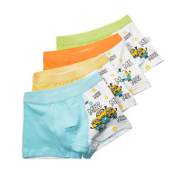 4条装儿童内裤男纯棉平角裤小男孩平角裤宝宝四角裤小学生短裤A类 小黄人4色4条装 S（20-25斤）