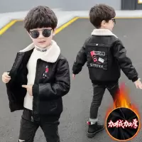 男童秋冬装外套2020新款韩版加绒加厚皮衣儿童洋气中小童宝宝夹克 黑色 卡通皮衣(加绒加厚) 130 建议身高125左右