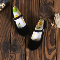 老北京布鞋女童黑色绒面舞蹈鞋防滑软底幼儿园室内鞋子表演演出鞋 黑色女童环球款 14号/内长14厘米