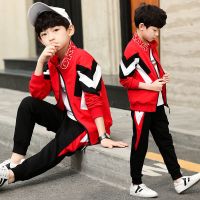 童装男童秋装套装三件套儿童套装宝宝小孩子中大童男装男孩春秋款 拼三角三件套 红色 110 码建议身高100CM以下