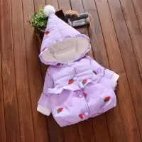 婴儿棉服套装女宝宝外套冬手工棉花棉袄冬装女童公主洋气加厚棉衣 紫色草莓棉衣 80