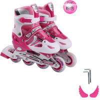 溜冰鞋儿童全套装男童女童直排轮旱冰轮滑鞋可调闪光3-4-5-6-10岁 粉单闪（鞋子一双） L码大码（实际尺码38-42