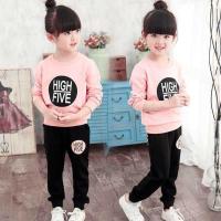 (上衣+裤子)6春秋装8女童运动套装9中大儿童装7小女孩学生5岁套装 圆形套装粉红色 110 适合身高1.05米左右