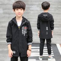 男童春秋款儿童外套袄子新款春装冲锋衣小男孩风衣中大童装韩版潮 字母风衣黑色 120