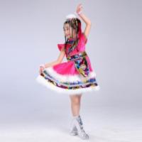 新款儿童藏族舞蹈演出服女童少儿少数民族舞蹈服装水袖蒙古族女童 玫红色 110cm