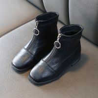 女童靴子儿童鞋子2019秋冬季新款加绒二棉中拉链高筒靴长靴棉靴潮 黑色中筒靴中厚绒 27码鞋内长17.2厘米