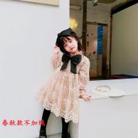 2020秋装新款女童蕾丝公主裙韩版儿童洋气网纱连衣裙小女孩裙子潮 春秋款暗杏大蝴蝶结裙子 吊牌90适合85cm