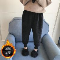 女童加绒裤子秋冬2020新款加厚洋气灯芯绒长裤童装儿童冬装休闲裤 黑色二层加绒款 90 建议身高85厘米左右