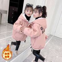 女童冬装棉衣2021新款小女孩加绒加厚超洋气棉袄韩版儿童棉服外套 粉色[女童加绒加棉立体袋风衣] 110[建议身高105
