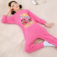 儿童连体睡衣宝宝春秋大童纯棉哈衣男童女童睡裙家居服夏季薄款 1822玫红色汽车(春秋闭裆) 100码(建议100厘米)