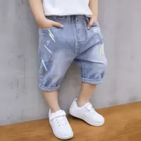 男童短裤七分裤薄款中大童牛仔裤儿童五分裤子男童马裤夏男孩中裤 天蓝色 浅色中裤 120