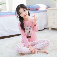 儿童内衣套装精梳棉女中大童加绒加厚秋冬秋衣秋裤保暖两件套睡衣 粉色猫头鹰(不加绒) 120码建议身高110-120cm