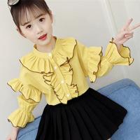 女童学院风套装2021春装新款儿童衬衫百褶裙两件套中大童洋气衣服 黄色 单件上衣 140