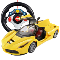 超大可充电遥控车可开门方向盘漂移男孩遥控汽车赛车模型儿童玩具 手柄遥控(黄色)可开门法拉利 官方版[带1组充电池送工具