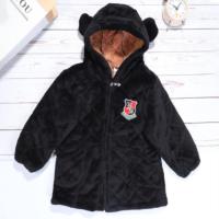 儿童秋冬画画罩衣男女童宝宝吃饭长袖拉链围裙加绒加厚护衣 黑色带帽 110