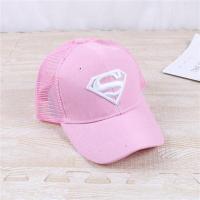 儿童帽子夏季男女童遮阳帽宝宝棒球帽小孩网眼镂空太阳帽鸭舌帽潮 网帽超人粉色 2-10岁帽围48-54可调节
