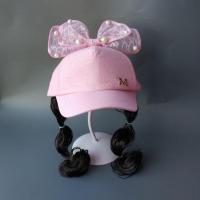 儿童棒球帽春秋2-6岁新款女童3鸭舌帽子韩版潮小孩遮阳宝宝假发帽 粉M字长发 1-6岁(可调节大小)