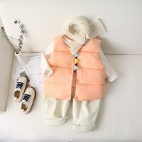 宝宝马甲羽绒棉秋冬装外穿轻薄款外套婴幼棉背心男女儿童连帽马甲 手工缝制恐龙粉色 90