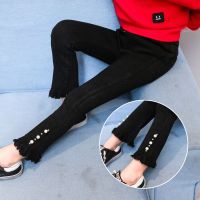 女童加绒裤子冬装2019新款儿童喇叭裤女孩时髦洋气牛仔裤加厚棉裤 左右钉珠[春秋款] 100码建议身高95厘米左右